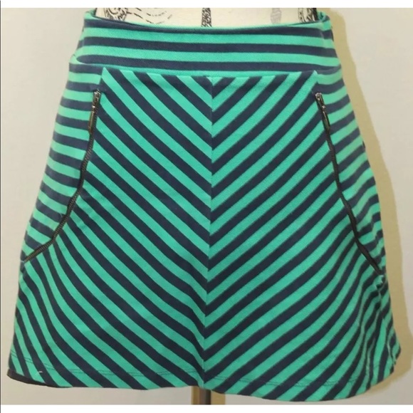 Zara Women Mini Lined Skirt Blue Green Stripe 30 M Sexy Summer 100% Cotton - Picture 1 of 12